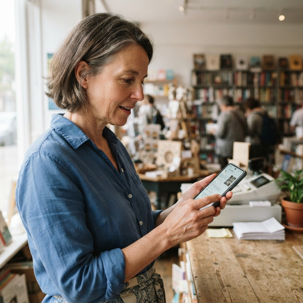 A business owner updating their Google Business Profile on a phone